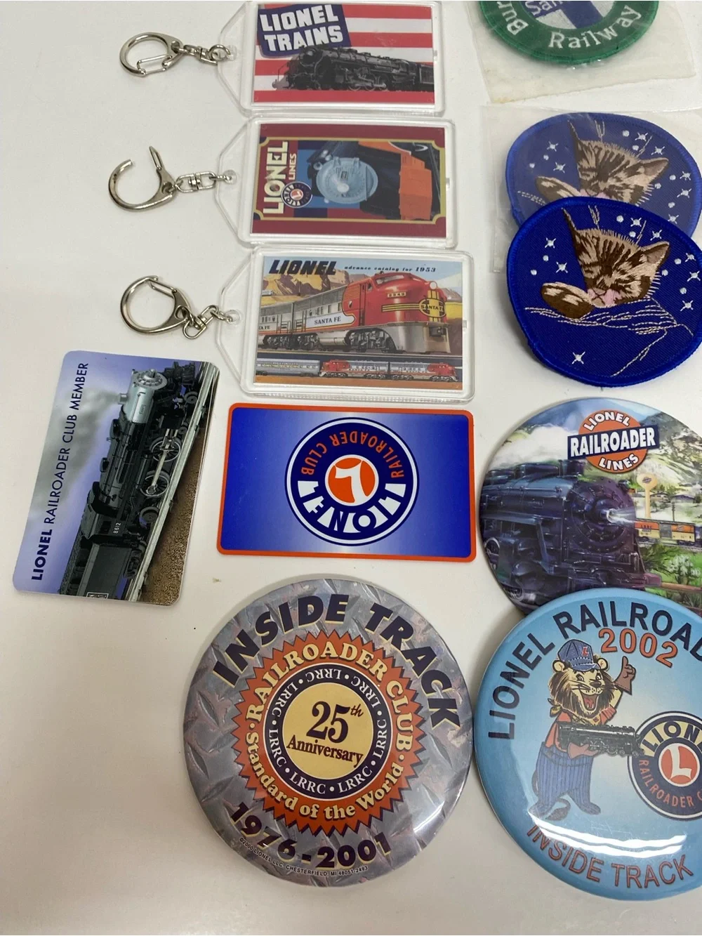 Railroad Train Themed Memorabilia  Lot of 28+ Patches Pinback Buttons Keychains